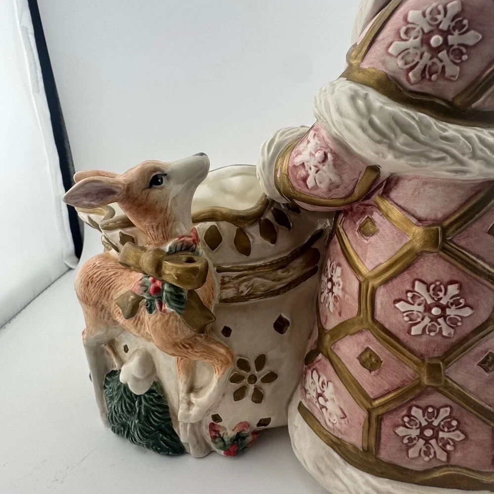 Fitz and Floyd Snowy Woods Bowl Santa Candy Centerpiece Christmas READ